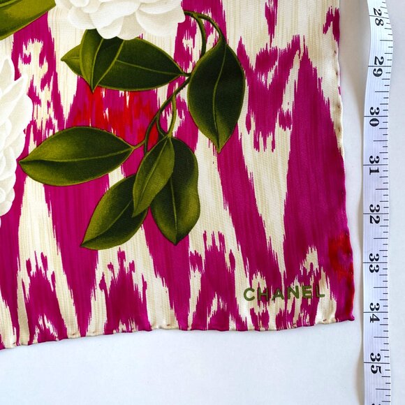Chanel Vintage 100% Silk Scarf Floral Print Square 34” Pink - Picture 5 of 6